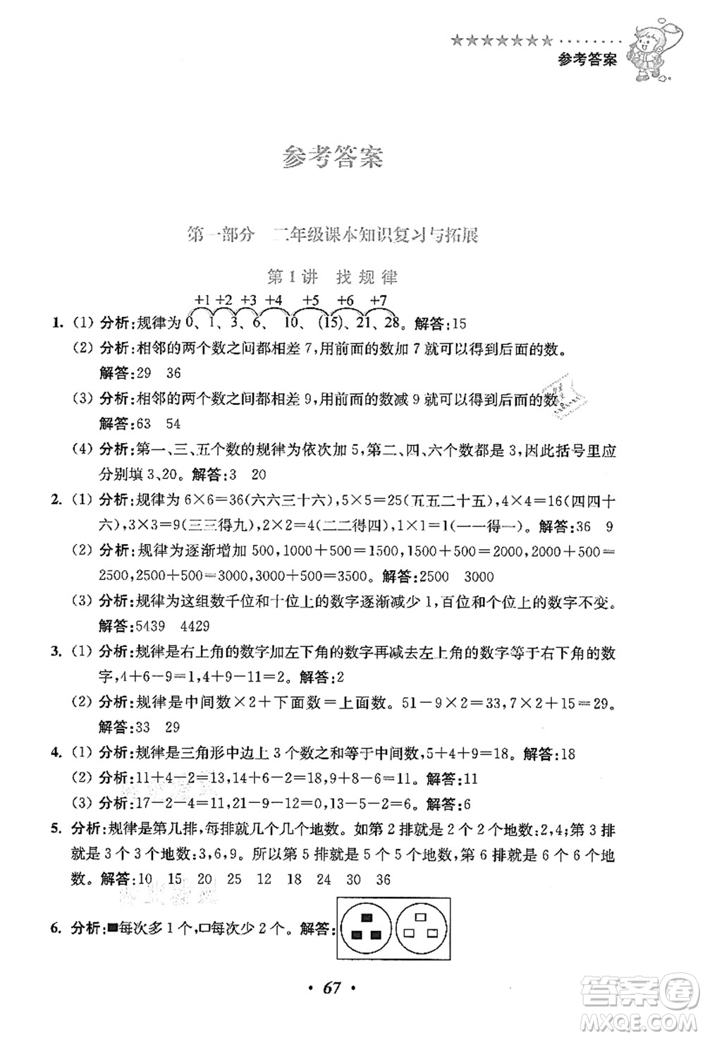 江蘇鳳凰美術(shù)出版社2021暑假培優(yōu)銜接16講二升三年級數(shù)學(xué)答案
