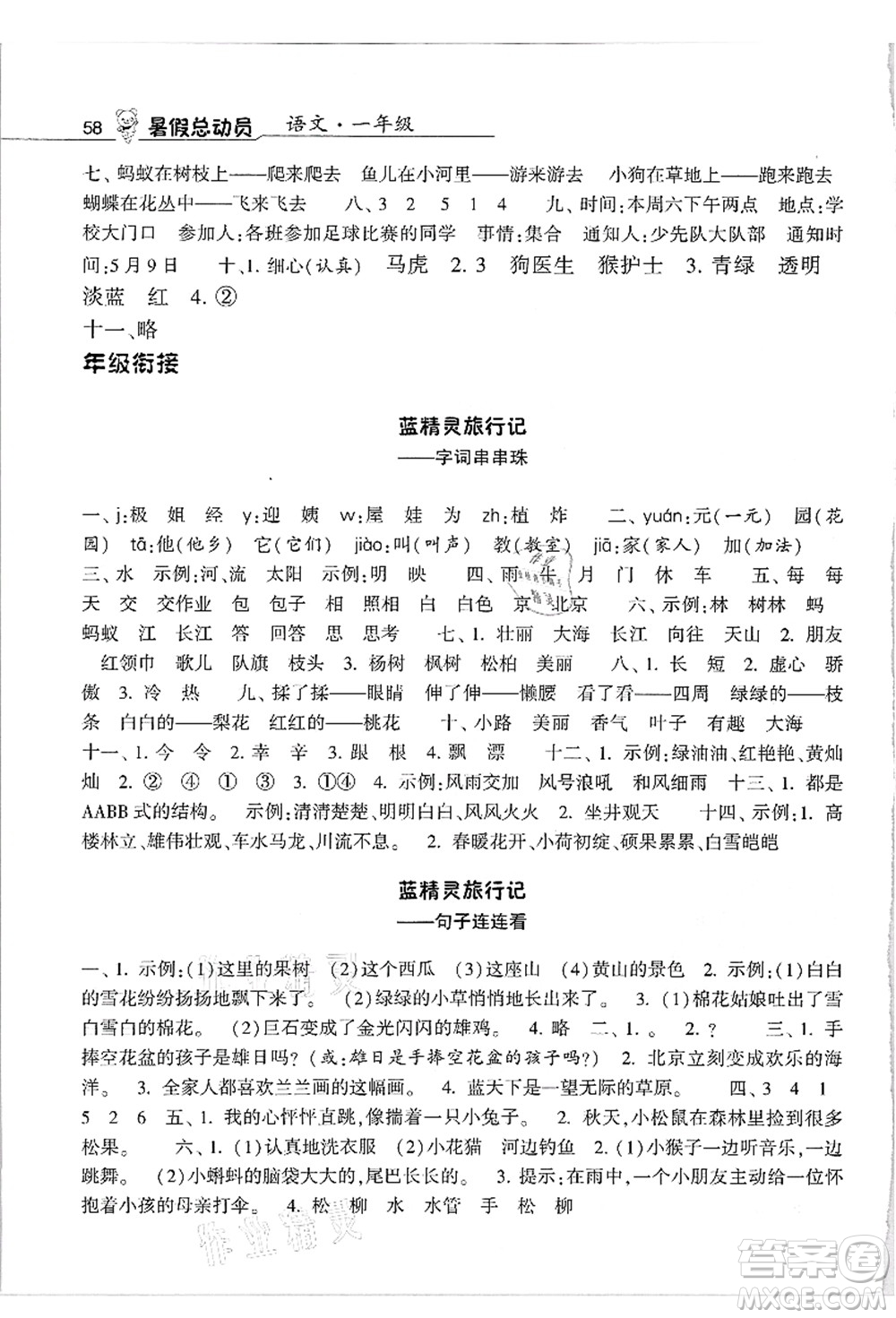 寧夏人民教育出版社2021經(jīng)綸學(xué)典暑假總動(dòng)員一年級(jí)語(yǔ)文人教版答案