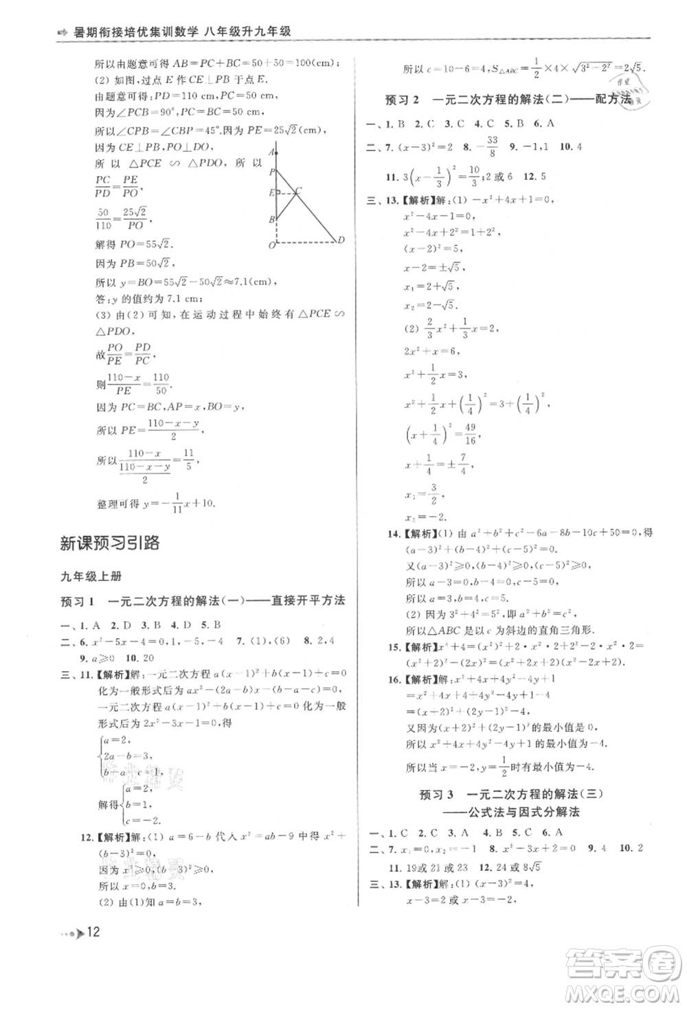 南京出版社2021暑期銜接培優(yōu)集訓(xùn)八年級數(shù)學(xué)蘇科版參考答案