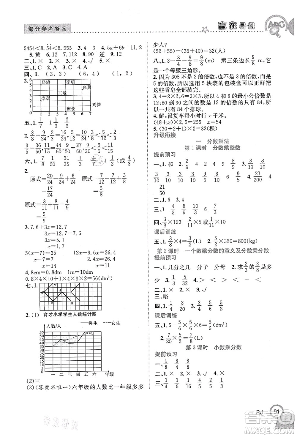 合肥工業(yè)大學(xué)出版社2021贏在暑假銜接教材五年級數(shù)學(xué)人教版答案