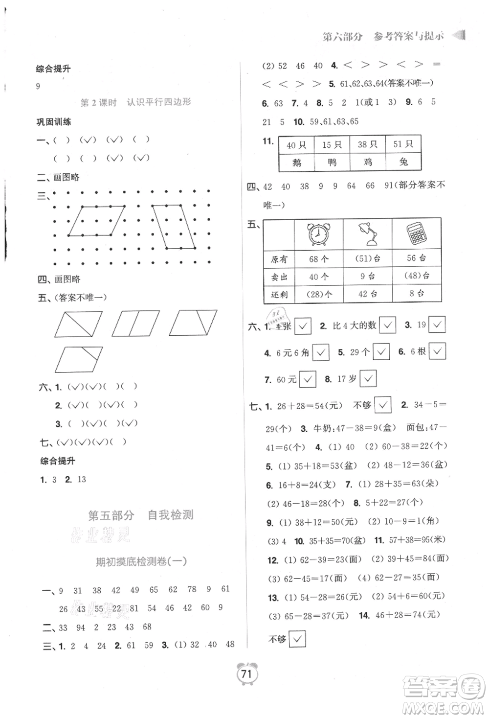江蘇鳳凰美術(shù)出版社2021超能學(xué)典暑假銜接優(yōu)學(xué)練一年級(jí)數(shù)學(xué)江蘇版參考答案