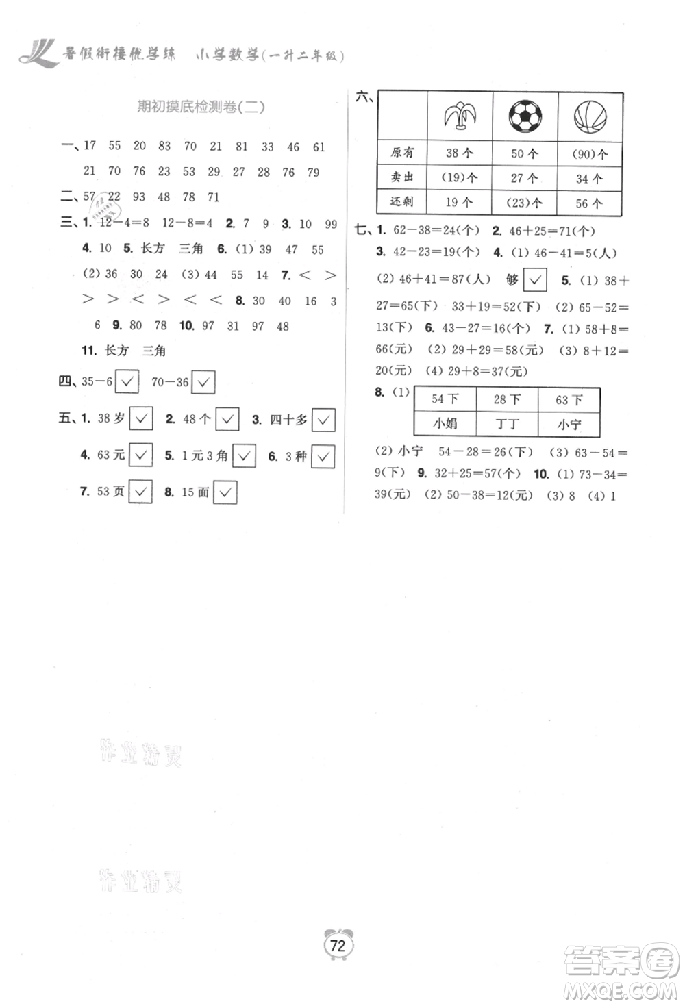 江蘇鳳凰美術(shù)出版社2021超能學(xué)典暑假銜接優(yōu)學(xué)練一年級(jí)數(shù)學(xué)江蘇版參考答案