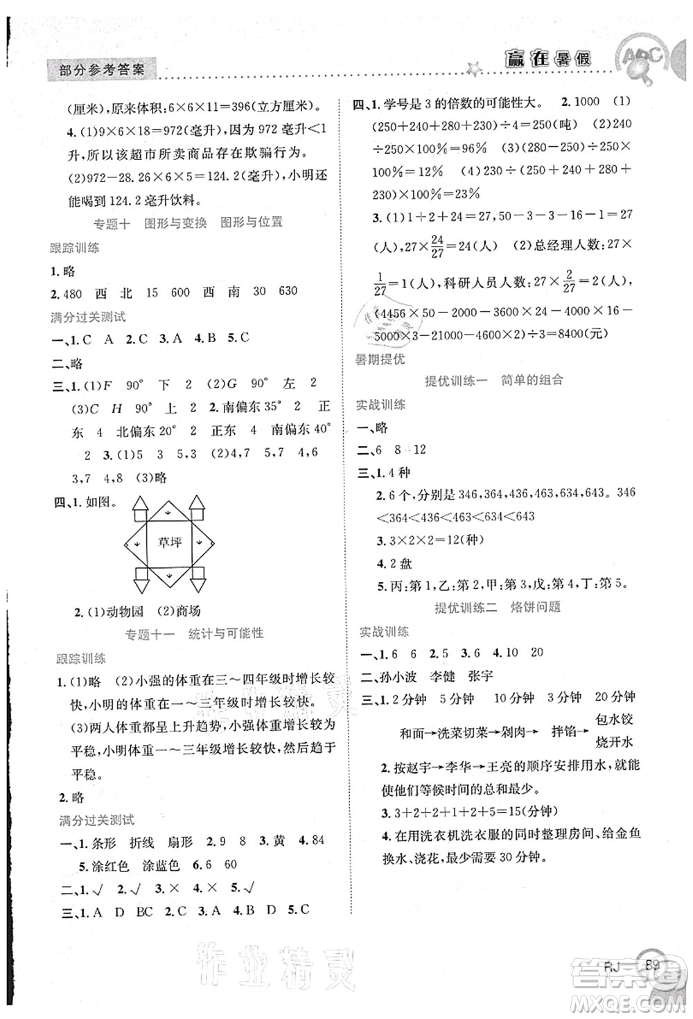 合肥工業(yè)大學出版社2021贏在暑假銜接教材六年級數學人教版答案