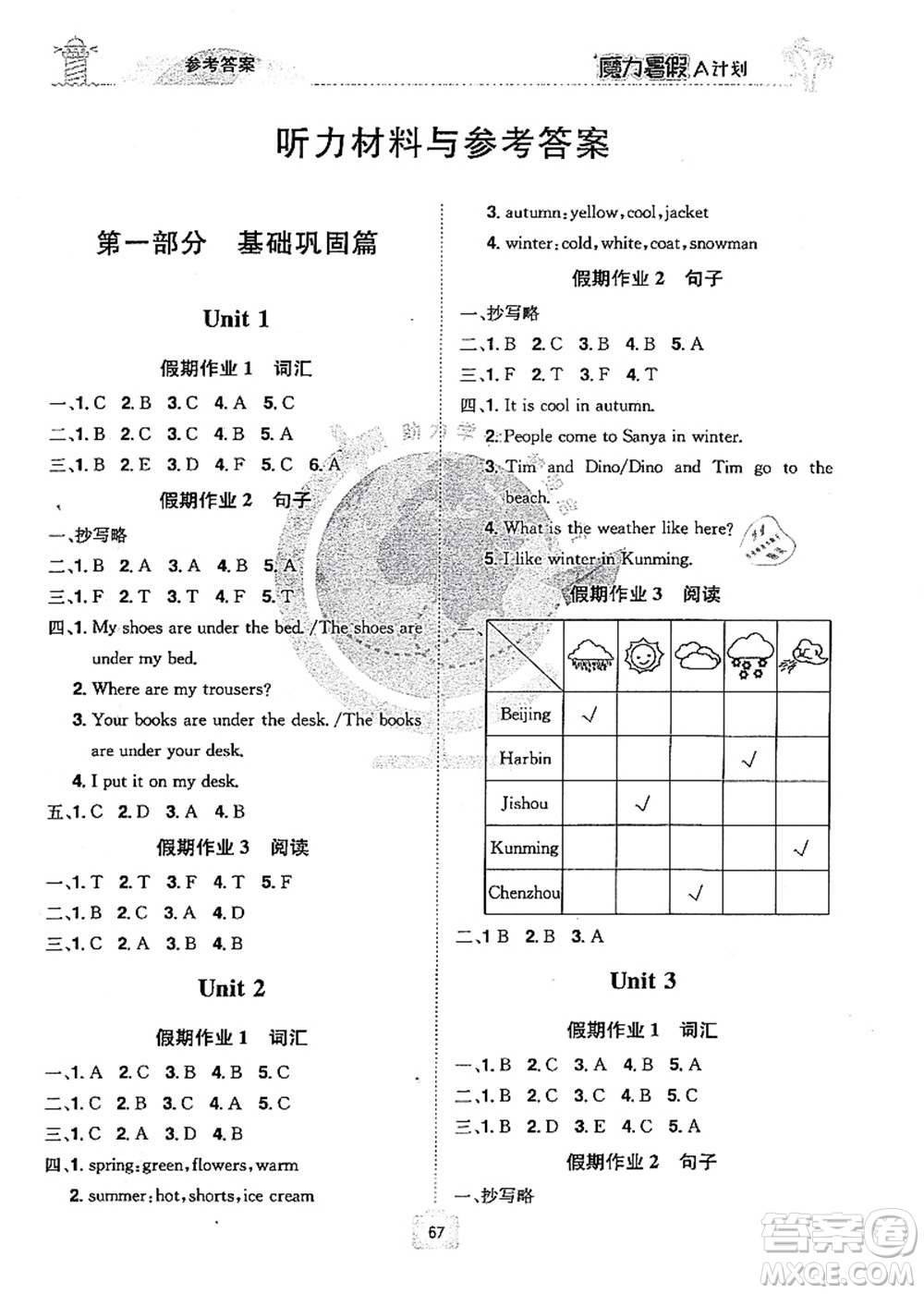 江西美術(shù)出版社2021魔力暑假A計(jì)劃四年級英語XS西師大版答案