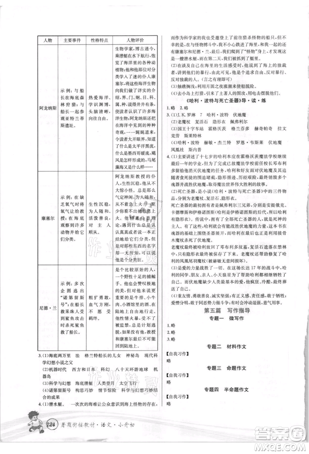 世界圖書出版社2021暑期銜接教材小升初語(yǔ)文人教版參考答案