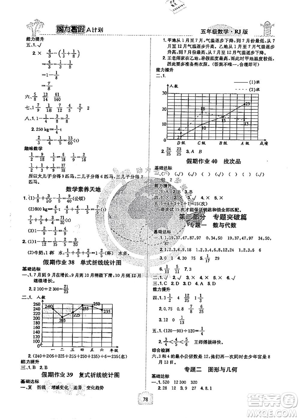 江西美術(shù)出版社2021魔力暑假A計劃五年級數(shù)學(xué)RJ人教版答案