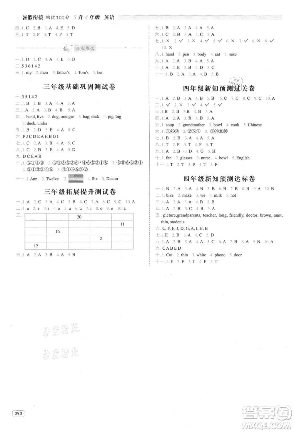 南方日?qǐng)?bào)出版社2021暑假銜接培優(yōu)100分3升4英語16講人教版參考答案