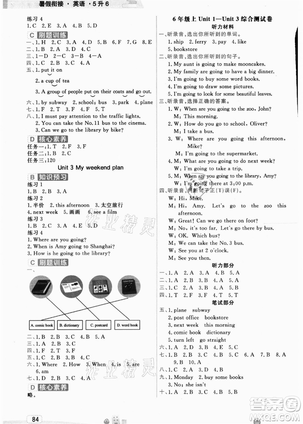 寧波出版社2021名師派暑假銜接5升6年級英語答案