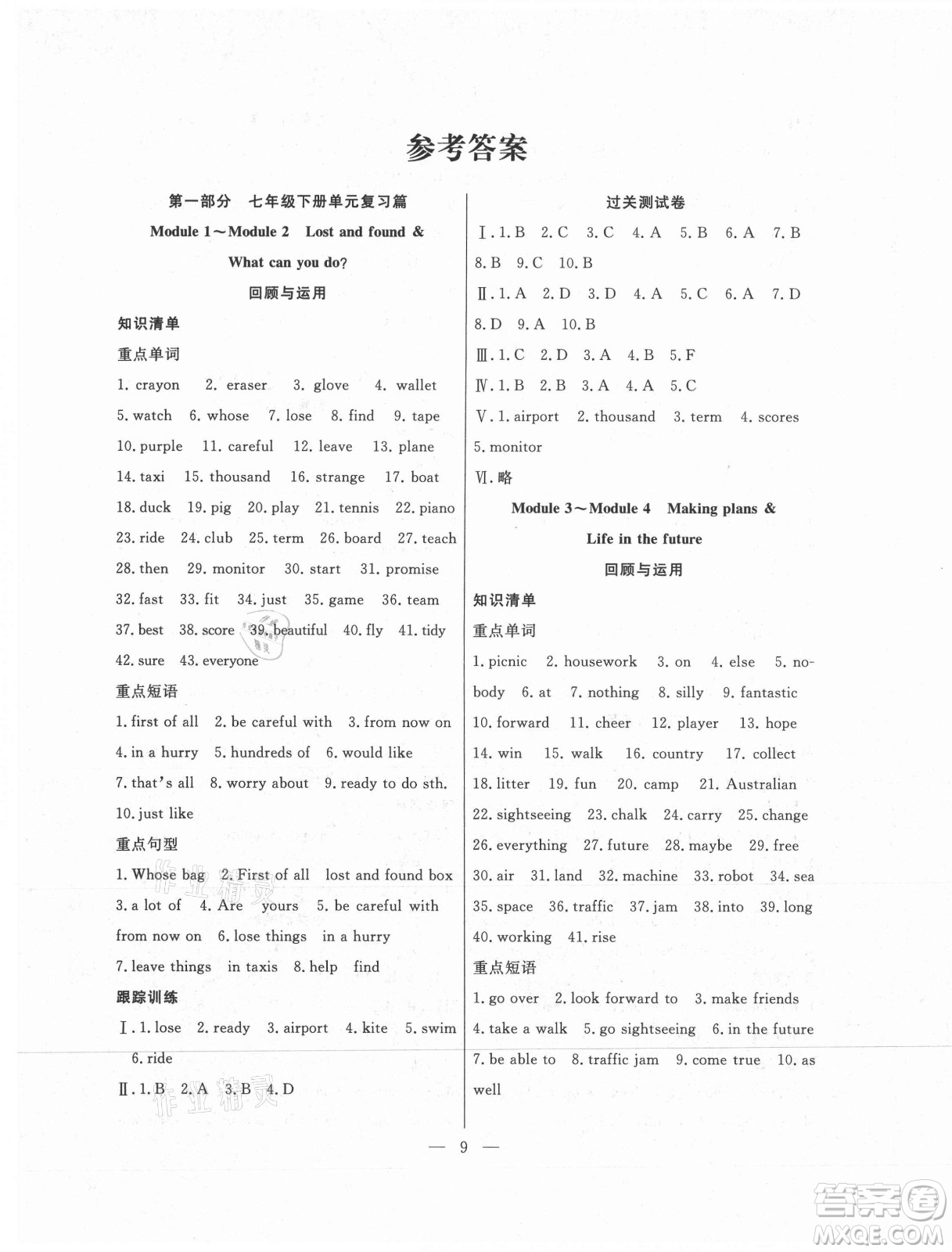 合肥工業(yè)大學(xué)出版社2021暑假總動員七年級英語WY外研版答案