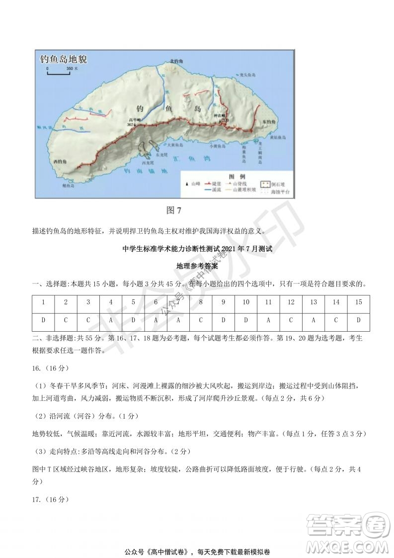 清華學術標準THUSSAT2021年7月診斷性測試地理試卷答案