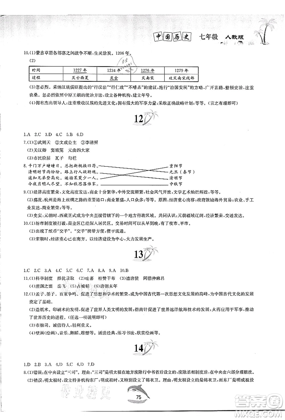 黃山書社2021快樂暑假七年級歷史人教版答案