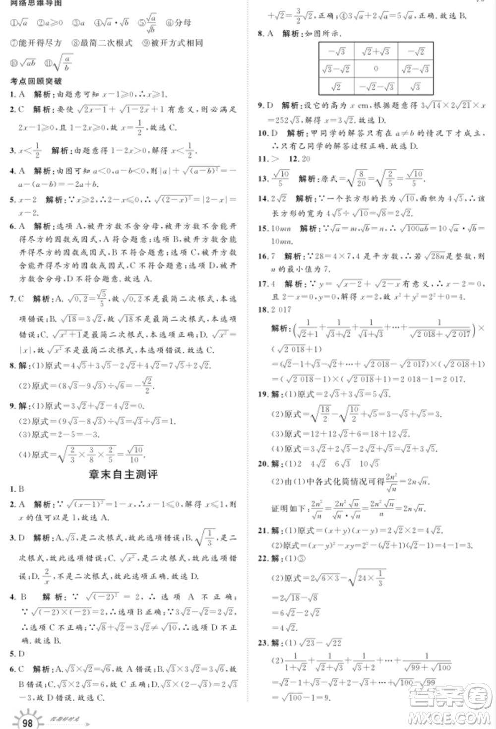 武漢大學(xué)出版社2021魯人泰斗假期好時光暑假訓(xùn)練營八升九數(shù)學(xué)青島版參考答案