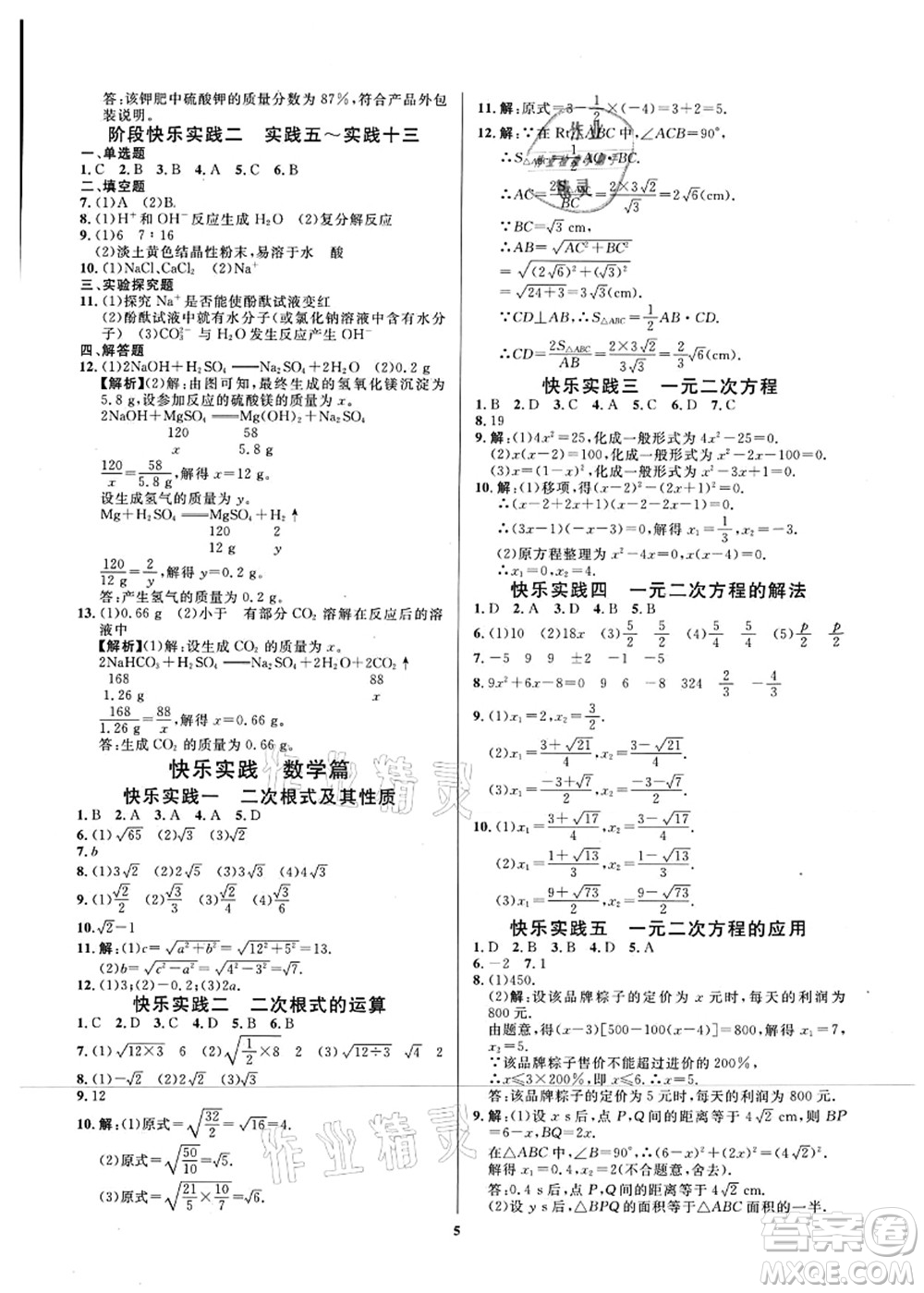 延邊教育出版社2021快樂實踐暑假作業(yè)八年級勞育安全與數(shù)理答案