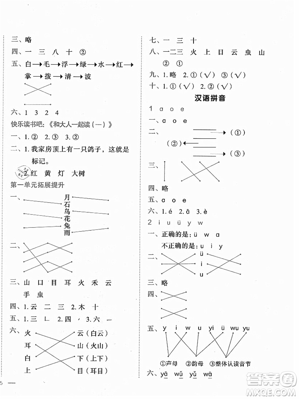 龍門書局2021黃岡小狀元作業(yè)本一年級語文上冊人教版答案