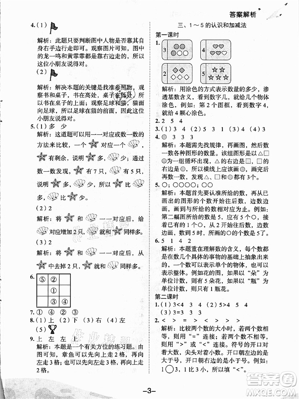 龍門書局2021黃岡小狀元作業(yè)本一年級數(shù)學上冊人教版答案