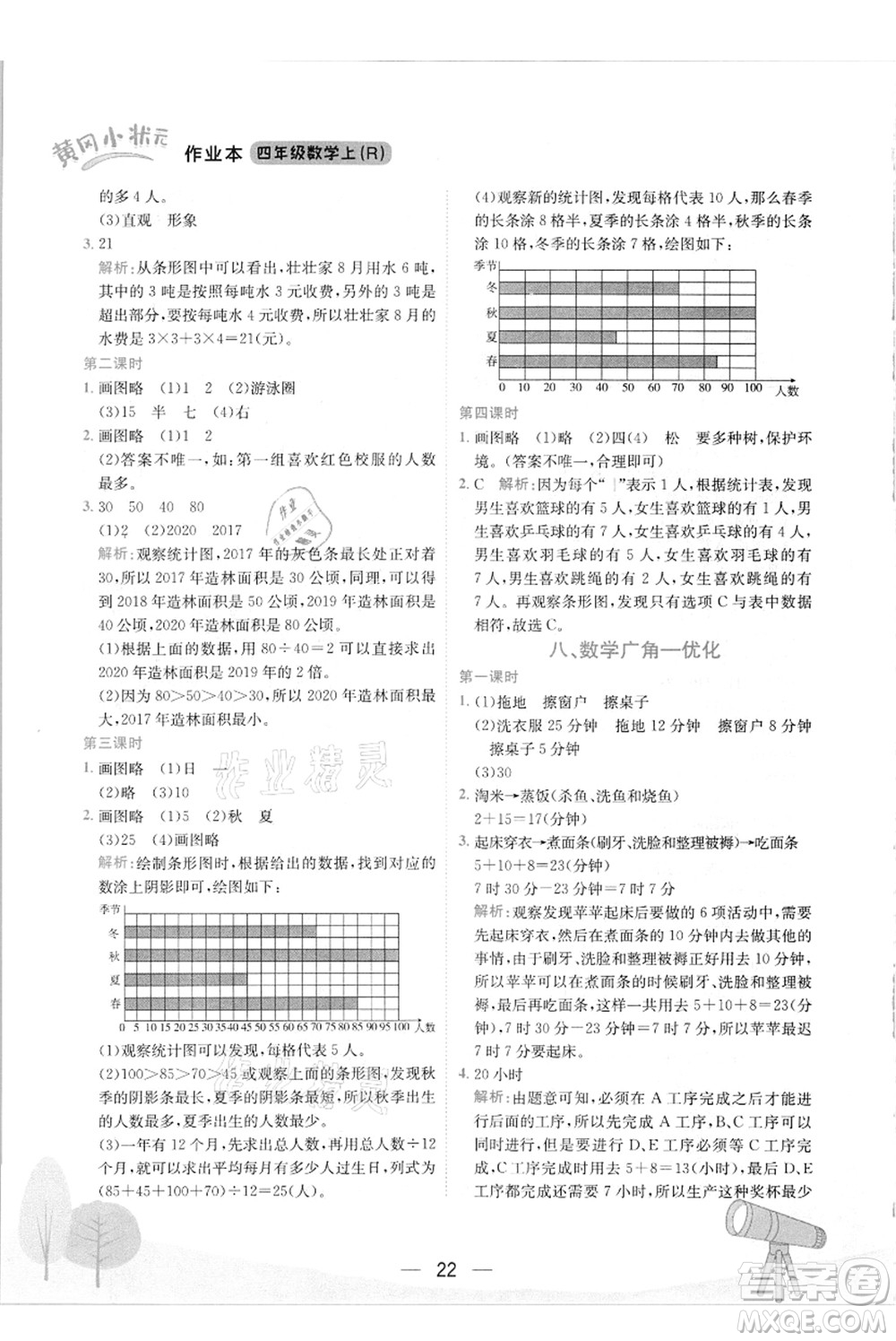 龍門書局2021黃岡小狀元作業(yè)本四年級數(shù)學上冊R人教版答案