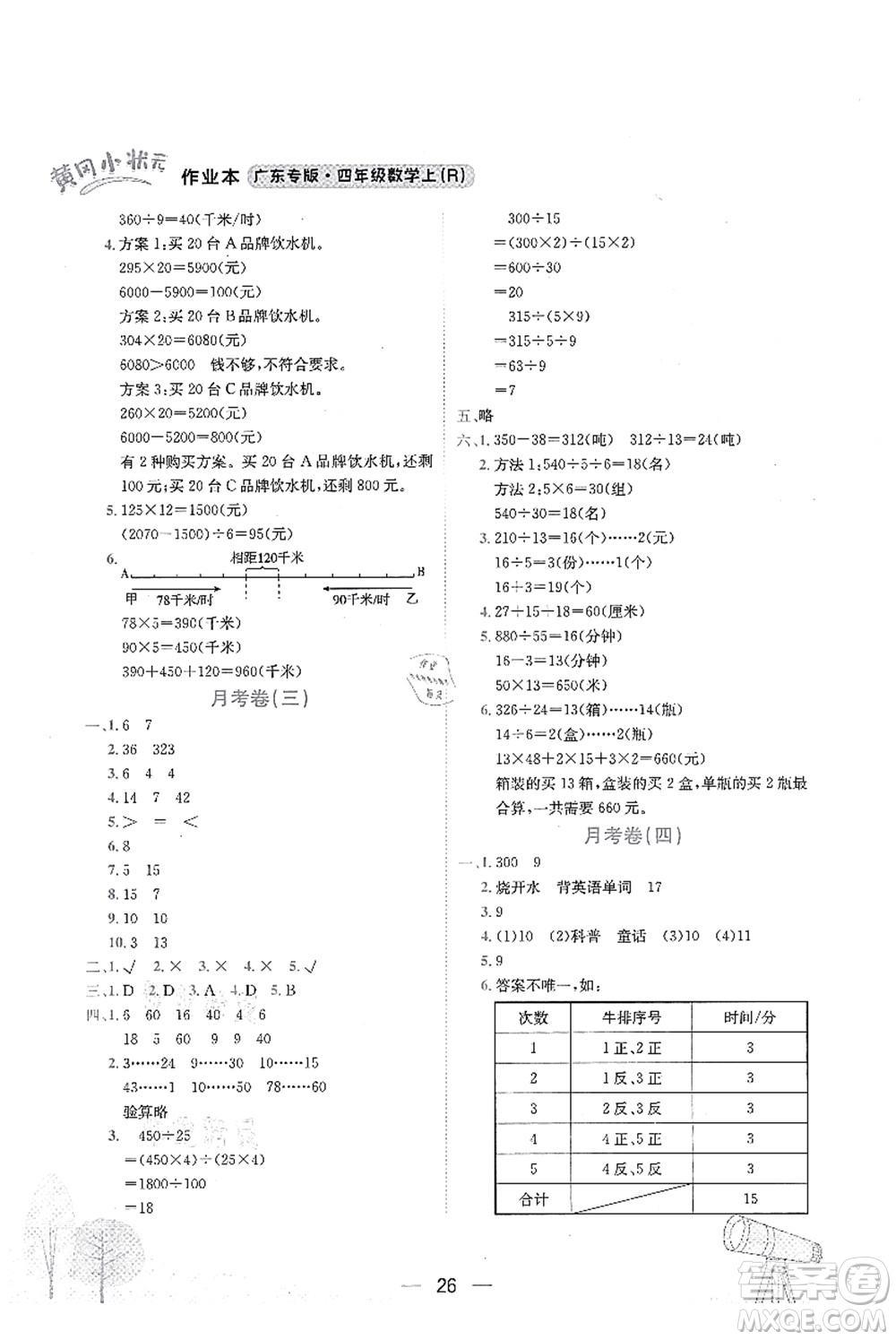 龍門(mén)書(shū)局2021黃岡小狀元作業(yè)本四年級(jí)數(shù)學(xué)上冊(cè)R人教版廣東專(zhuān)版答案