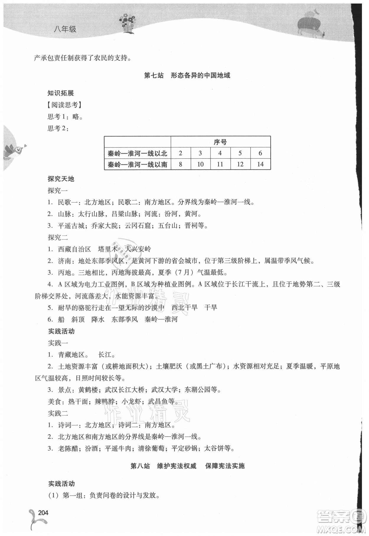 山西教育出版社2021新課程暑假作業(yè)本八年級(jí)綜合B版答案