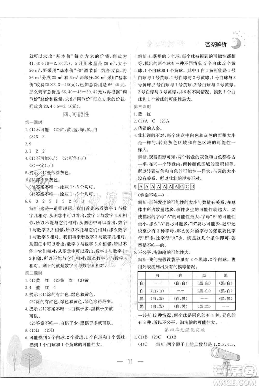 龍門書局2021黃岡小狀元作業(yè)本五年級數(shù)學(xué)上冊R人教版答案