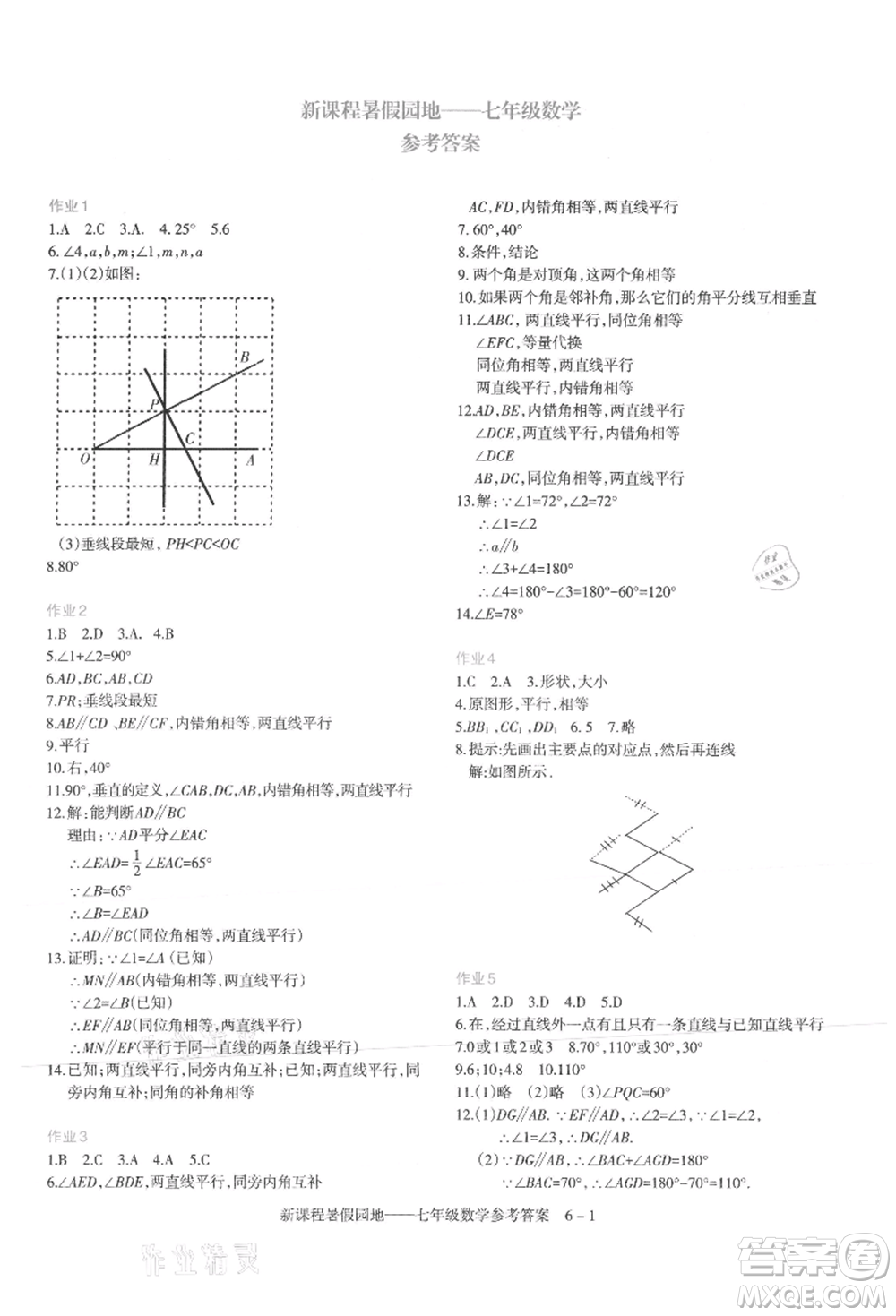 新疆科學技術(shù)出版社2021新課程暑假園地七年級數(shù)學參考答案