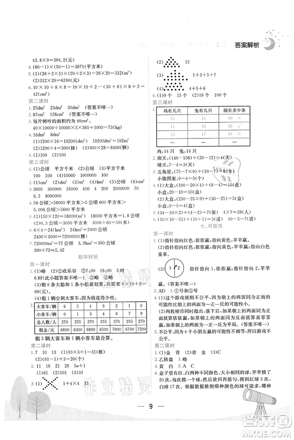 龍門書局2021黃岡小狀元作業(yè)本五年級數(shù)學(xué)上冊BS北師大版廣東專版答案