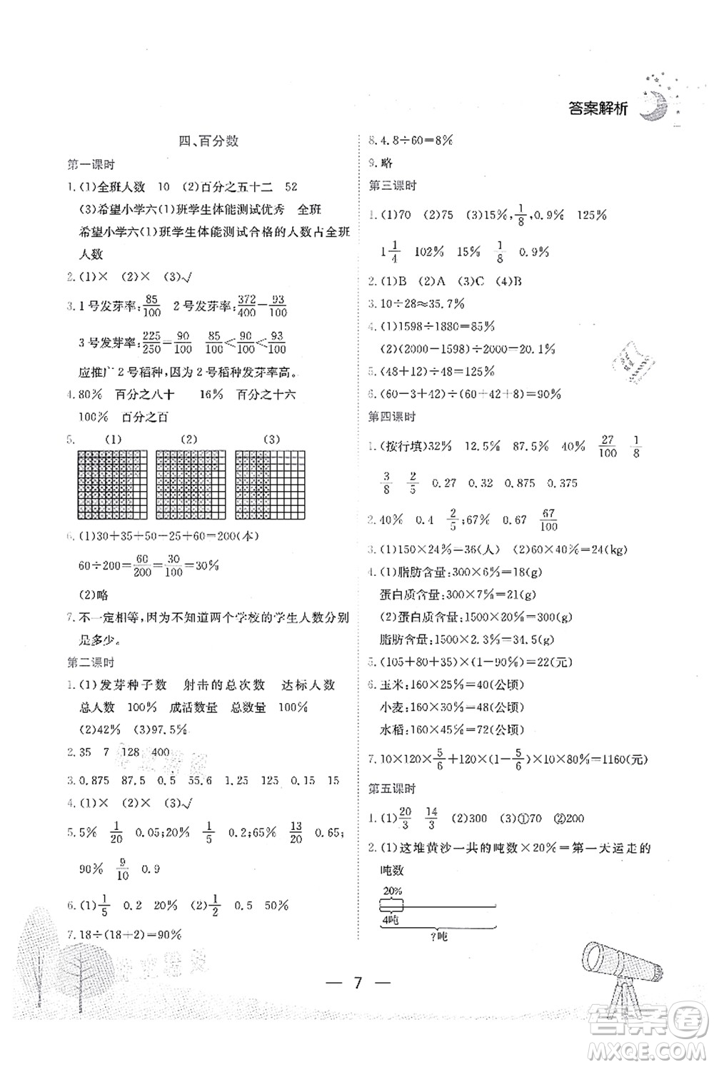 龍門書局2021黃岡小狀元作業(yè)本六年級數(shù)學(xué)上冊BS北師大版廣東專版答案