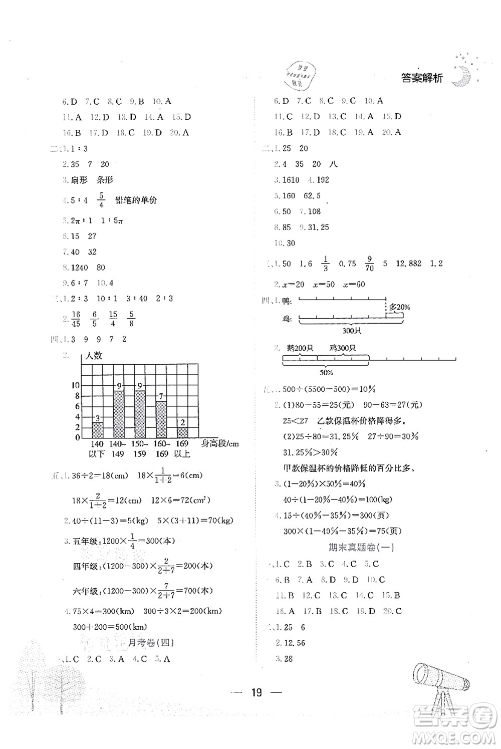 龍門書局2021黃岡小狀元作業(yè)本六年級數(shù)學(xué)上冊BS北師大版廣東專版答案