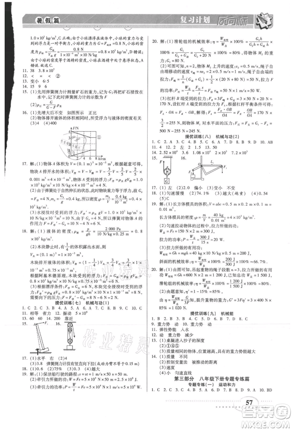 陽光出版社2021復(fù)習(xí)計(jì)劃風(fēng)向標(biāo)期末暑假銜接八年級物理教科版參考答案