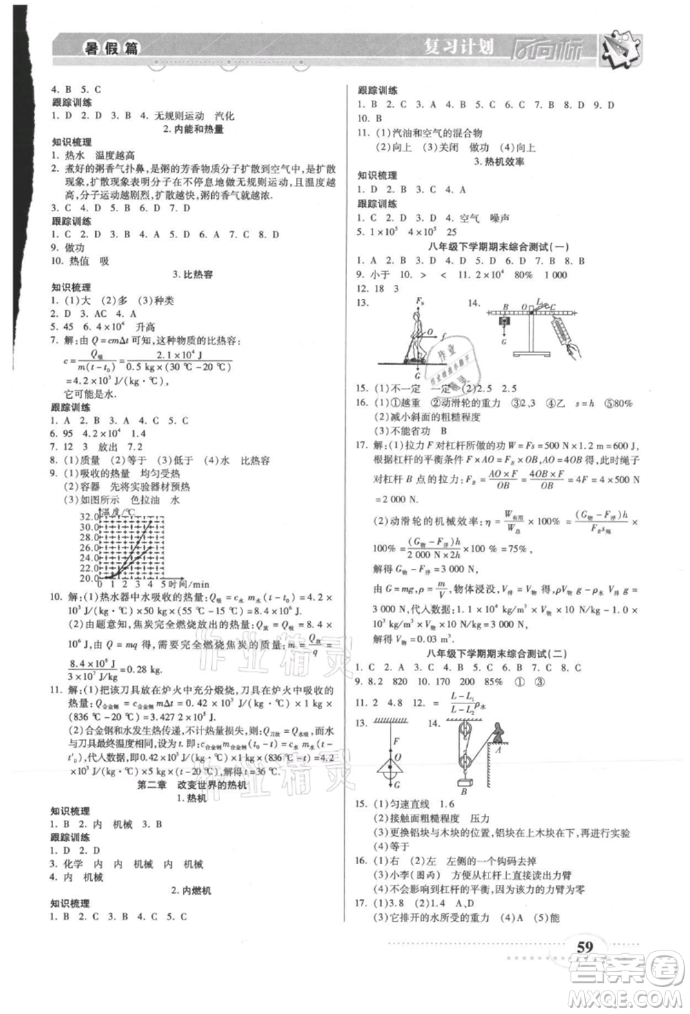 陽光出版社2021復(fù)習(xí)計(jì)劃風(fēng)向標(biāo)期末暑假銜接八年級物理教科版參考答案
