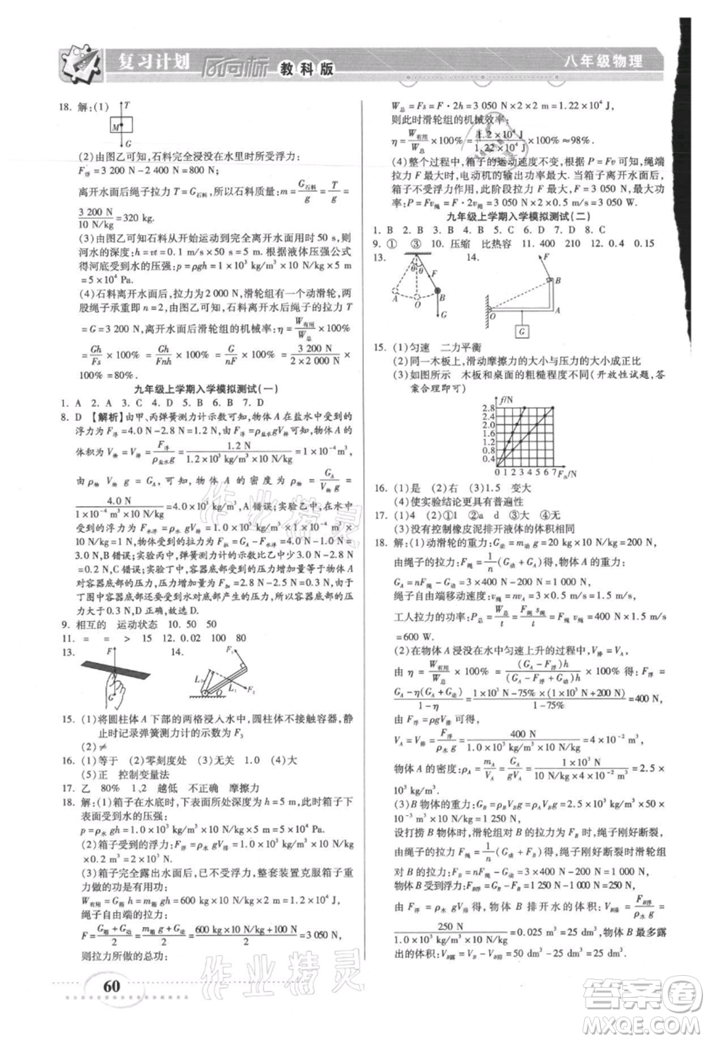 陽光出版社2021復(fù)習(xí)計(jì)劃風(fēng)向標(biāo)期末暑假銜接八年級物理教科版參考答案