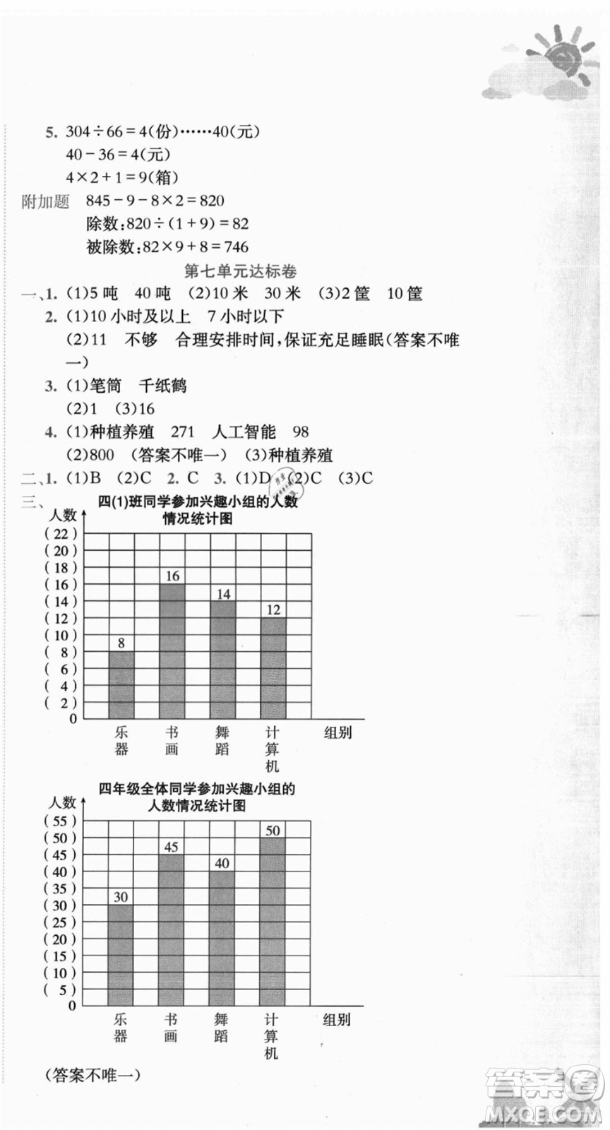 龍門書局2021黃岡小狀元達(dá)標(biāo)卷四年級數(shù)學(xué)上冊R人教版答案