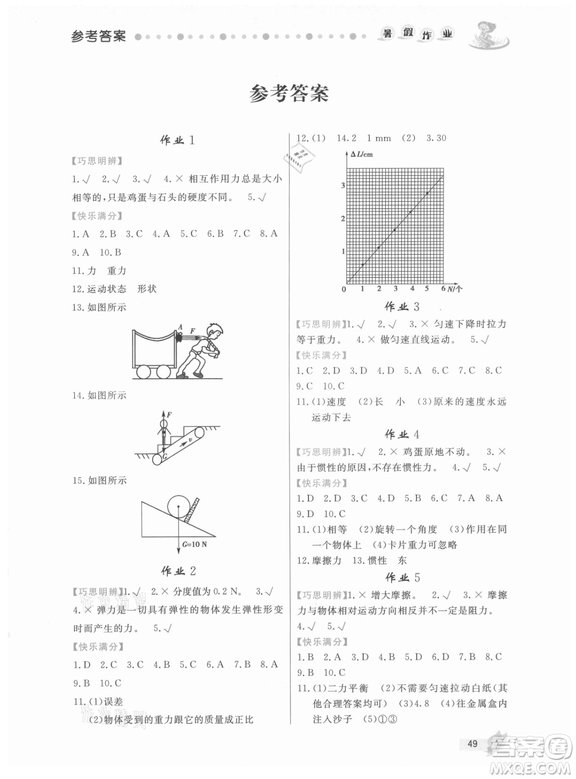 內(nèi)蒙古人民出版社2021暑假作業(yè)物理八年級人教版答案