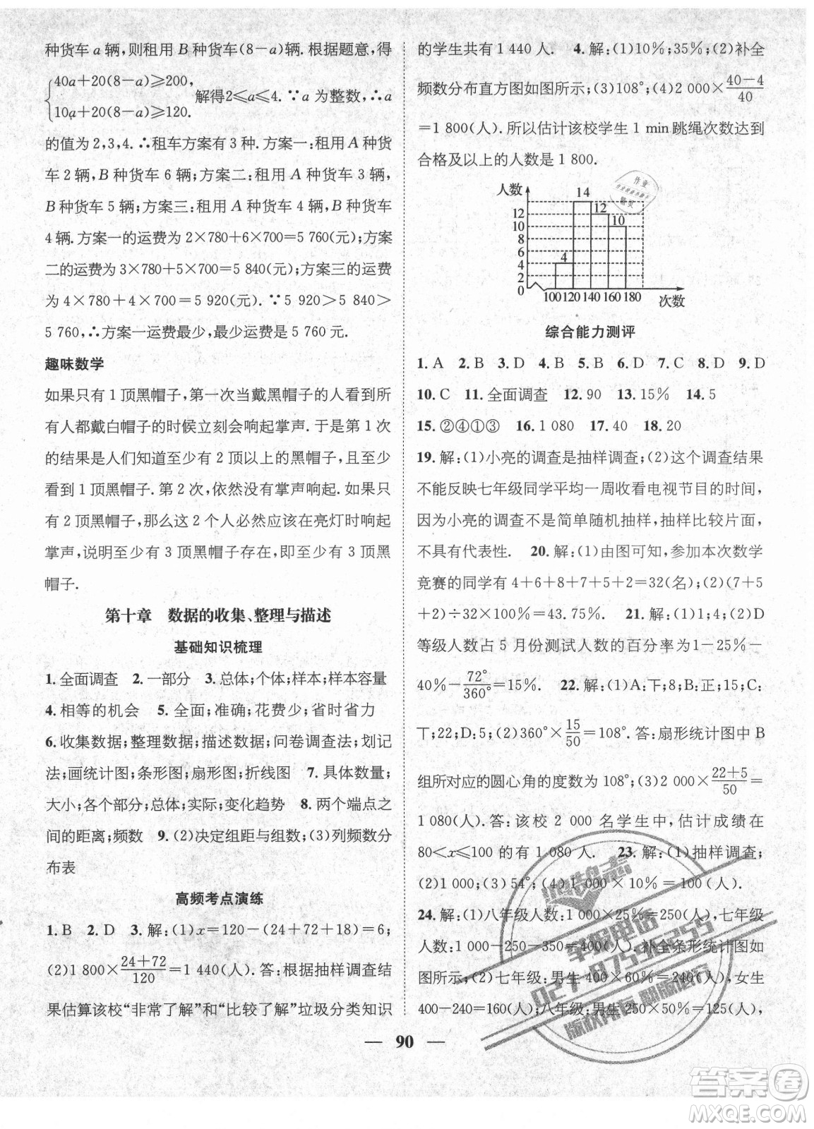 廣東經(jīng)濟(jì)出版社2021期末沖刺王暑假作業(yè)數(shù)學(xué)七年級人教版湖南專版答案