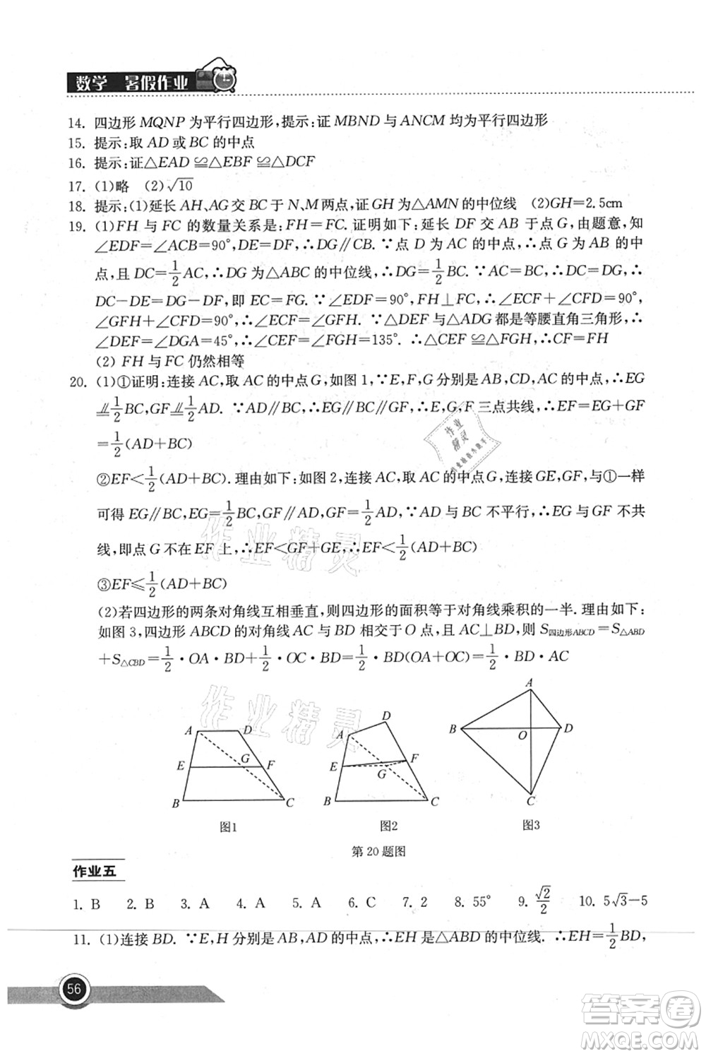 湖北教育出版社2021長江作業(yè)本暑假作業(yè)八年級數(shù)學(xué)通用版答案