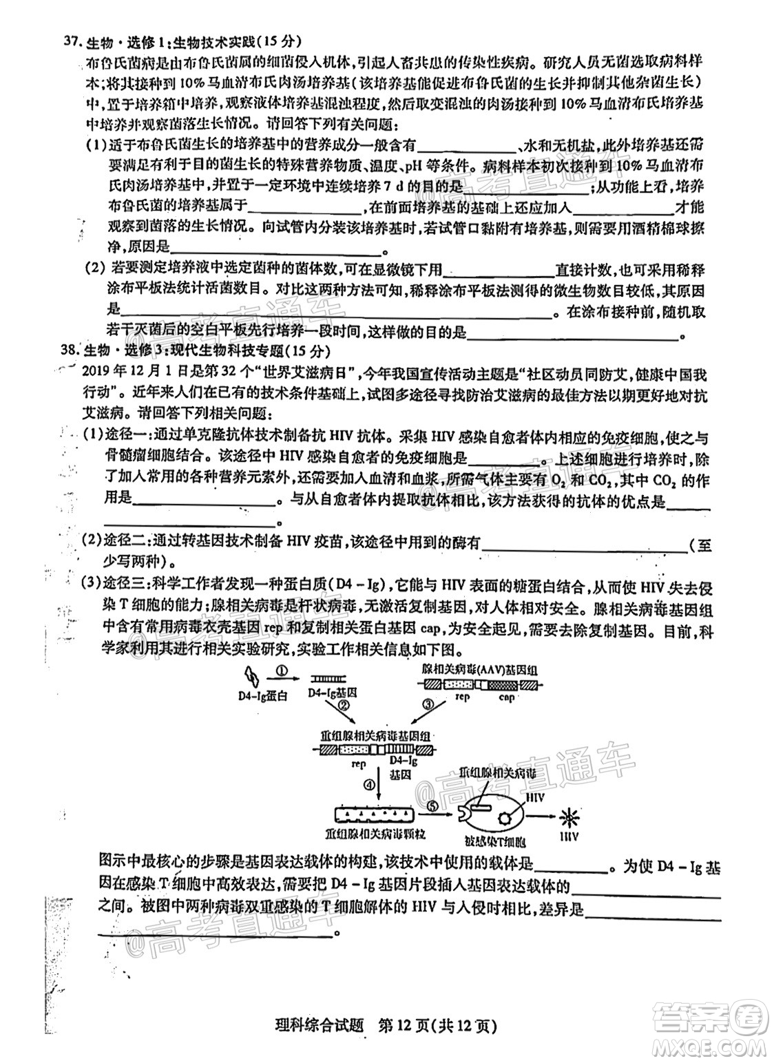 河南信陽市實驗高級中學2021-2022學年高三畢業(yè)班開學摸底測試理科綜合試題及答案