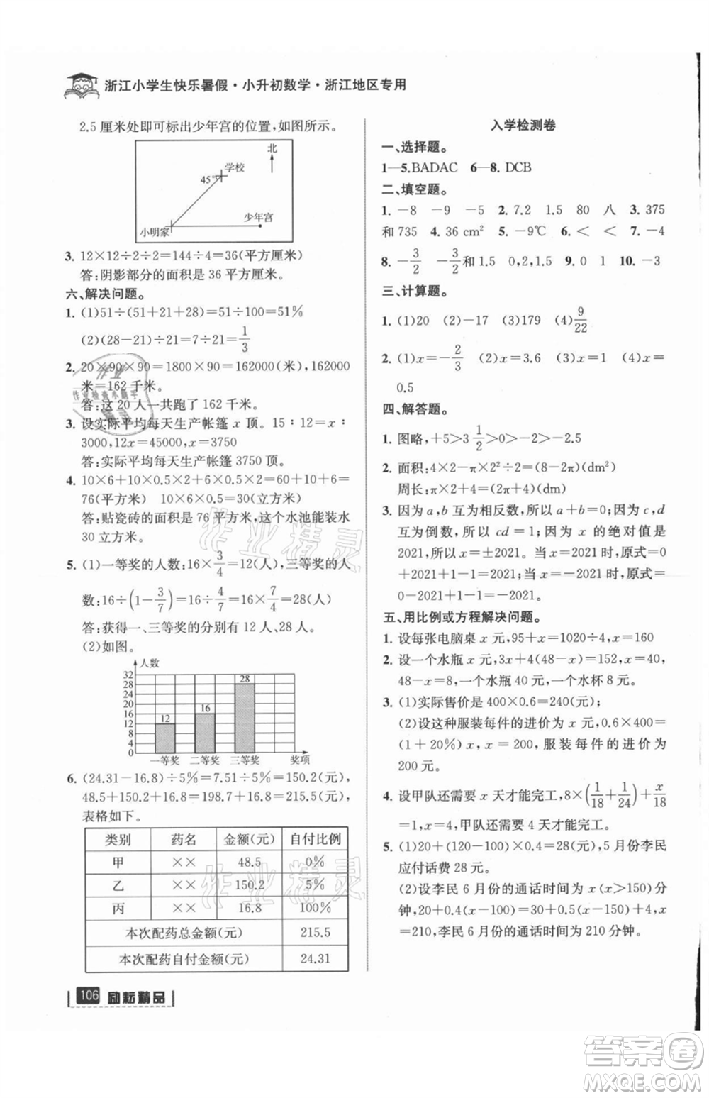 延邊人民出版社2021快樂暑假小升初數(shù)學(xué)參考答案
