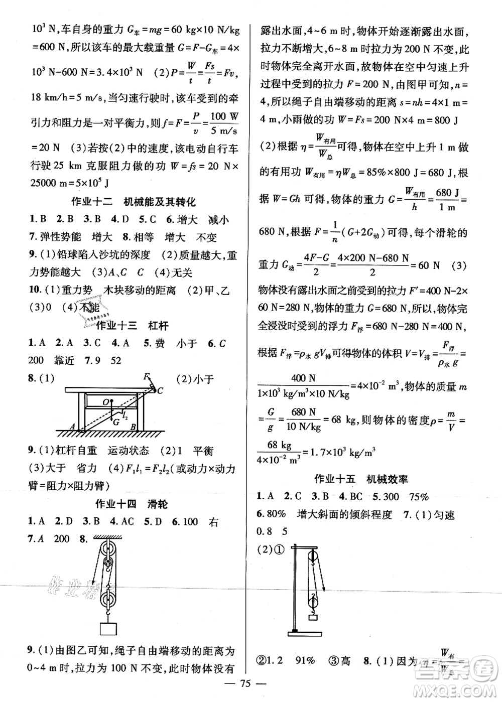 新疆青少年出版社2021暑假作業(yè)八年級物理人教版答案
