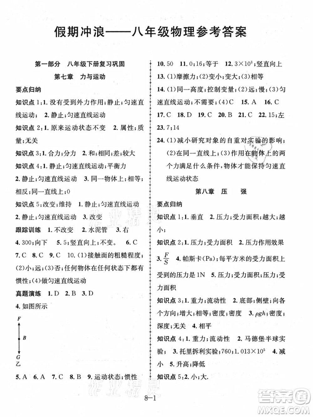 合肥工業(yè)大學(xué)出版社2021假期沖浪八年級(jí)物理滬科版答案