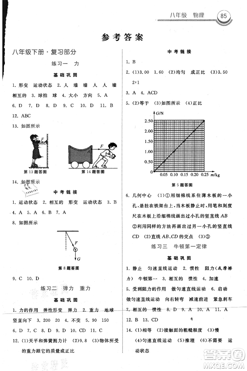 河北美術(shù)出版社2021暑假作業(yè)八年級物理答案