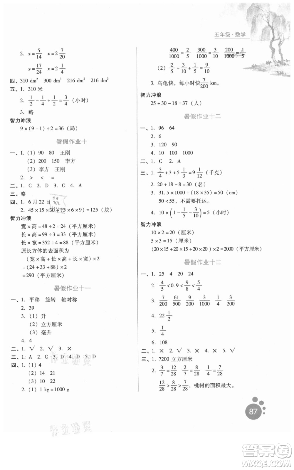 河北人民出版社2021暑假生活數(shù)學(xué)五年級(jí)冀教版滄州專版答案