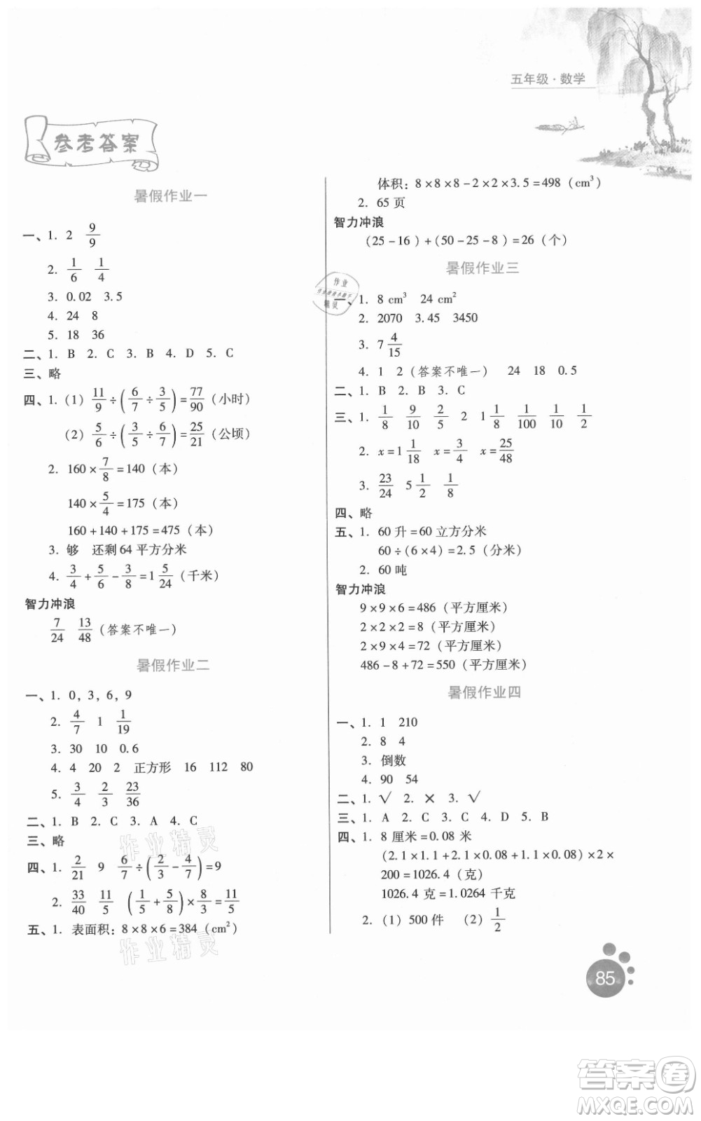 河北人民出版社2021暑假生活數(shù)學(xué)五年級(jí)冀教版滄州專版答案