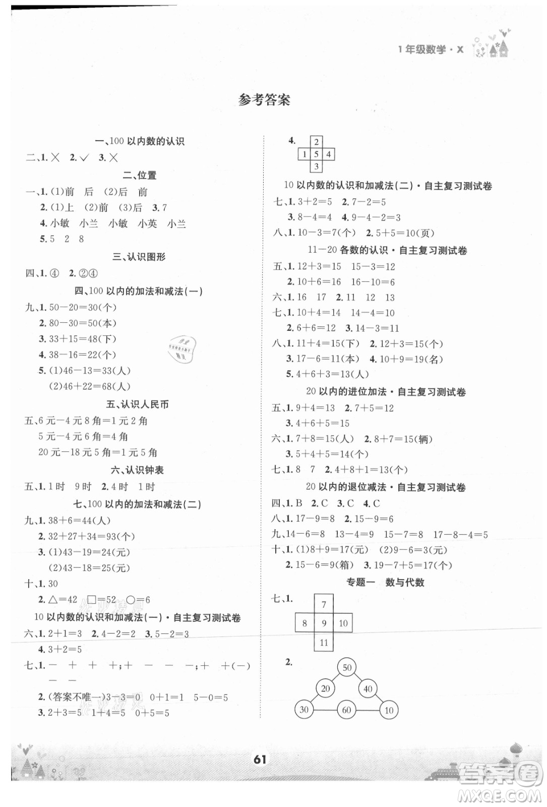四川師范大學(xué)電子出版社2021假期總動員年度總復(fù)習(xí)數(shù)學(xué)一年級下冊西師大版答案