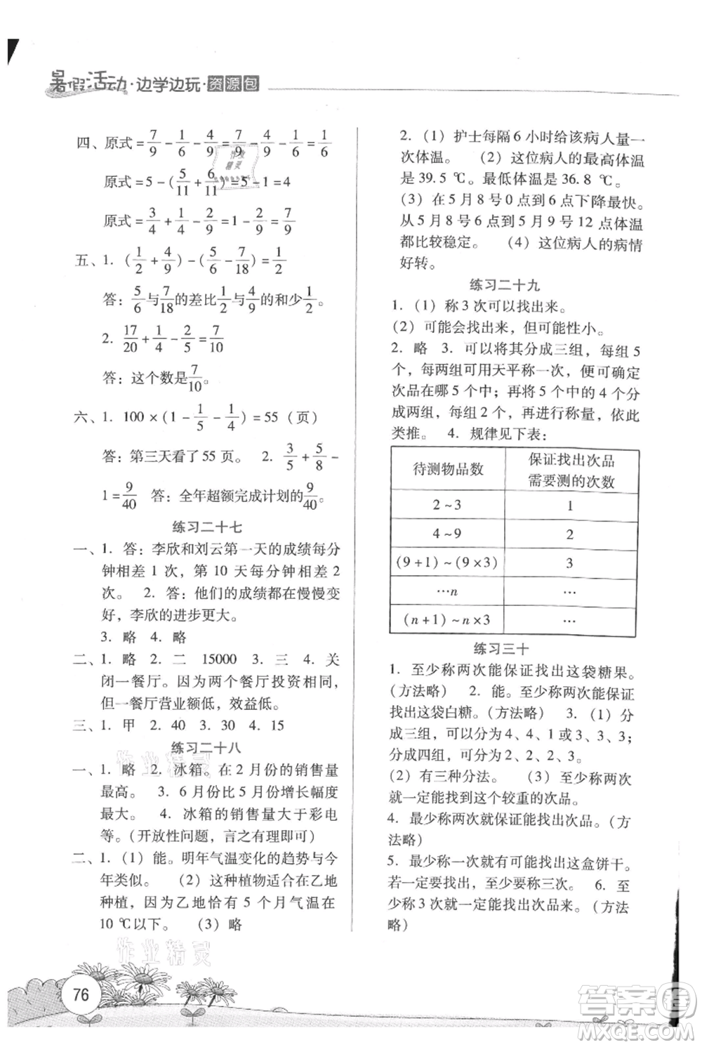 云南大學(xué)出版社2021暑假活動(dòng)邊學(xué)邊玩五年級(jí)數(shù)學(xué)資源包參考答案