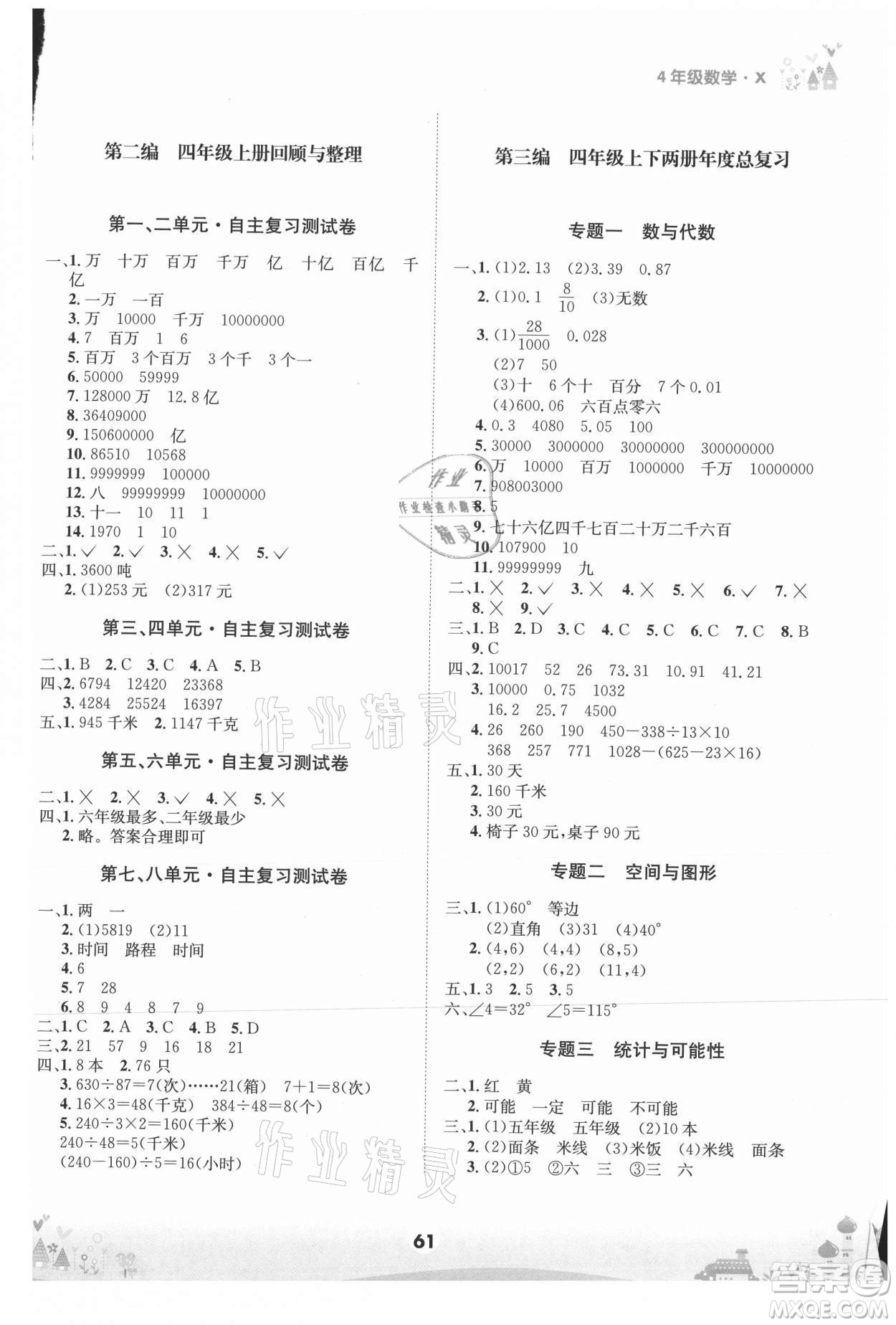 四川師范大學(xué)電子出版社2021假期總動(dòng)員年度總復(fù)習(xí)數(shù)學(xué)四年級(jí)下冊(cè)西師大版答案