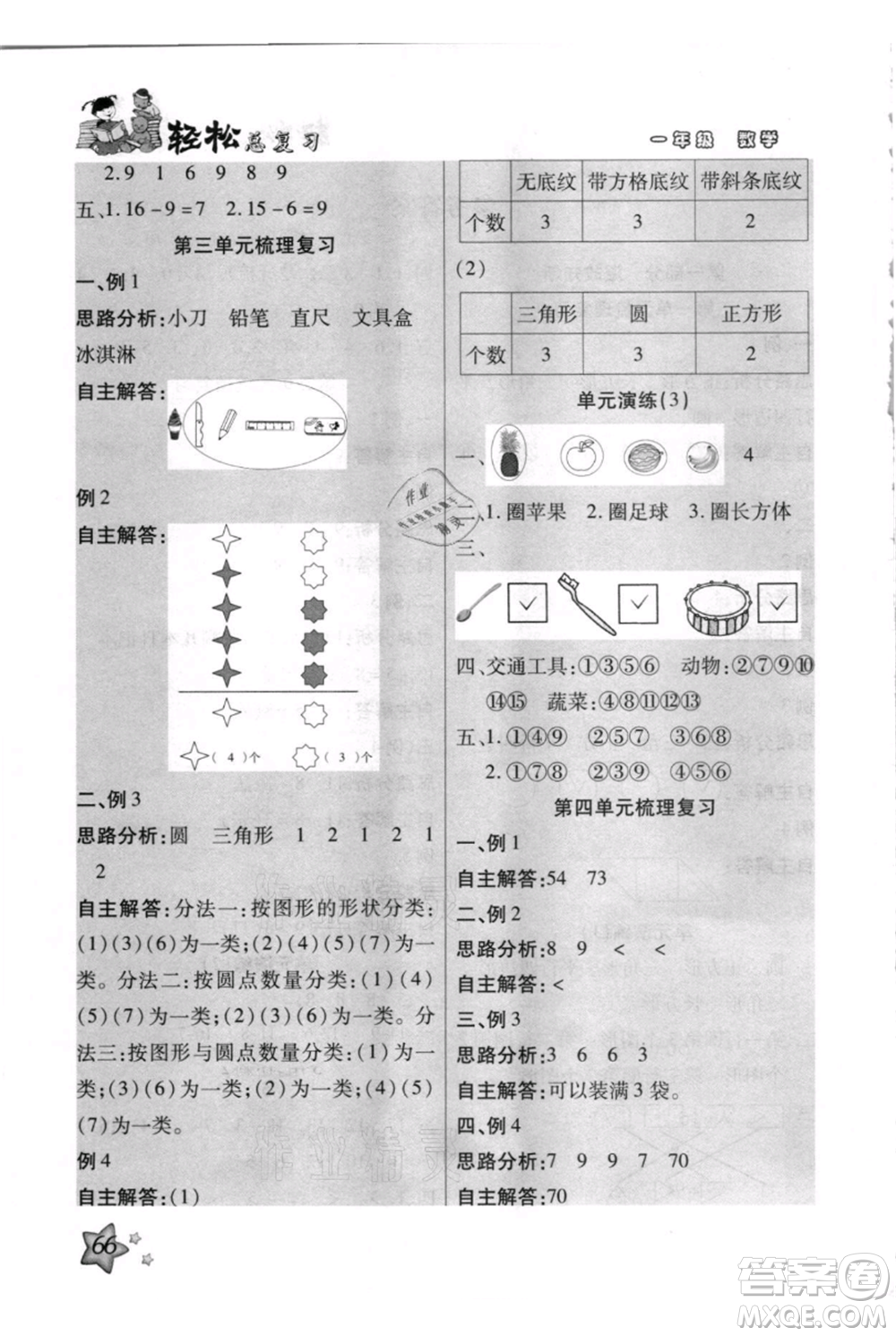 河北少年兒童出版社2021輕松總復(fù)習(xí)期末測試快樂暑假一年級數(shù)學(xué)人教版參考答案