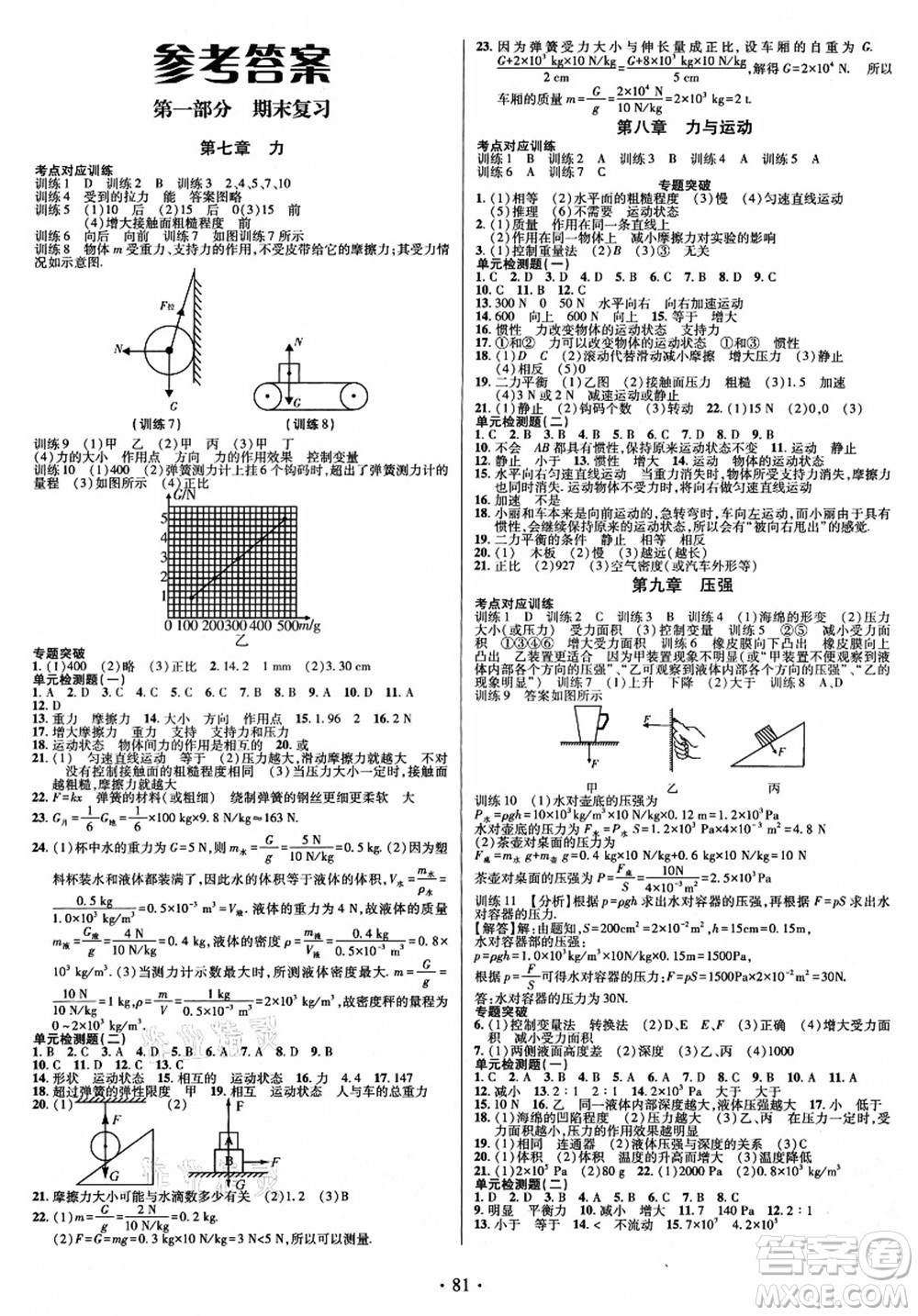 電子科技大學(xué)出版社2021陽(yáng)光假期年度總復(fù)習(xí)八年級(jí)物理J教科版答案