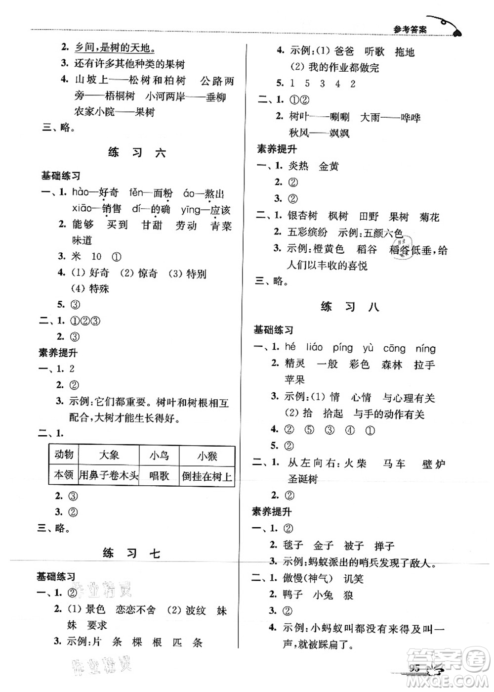 江蘇鳳凰美術(shù)出版社2021暑期好幫手二年級語文答案