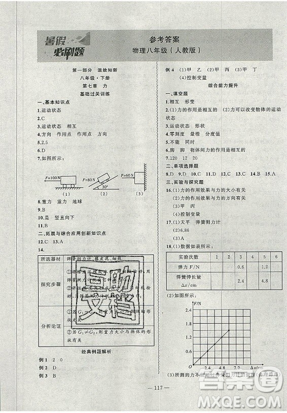 安徽大學(xué)出版社2021假期總動(dòng)員暑假必刷題物理八年級(jí)人教版答案