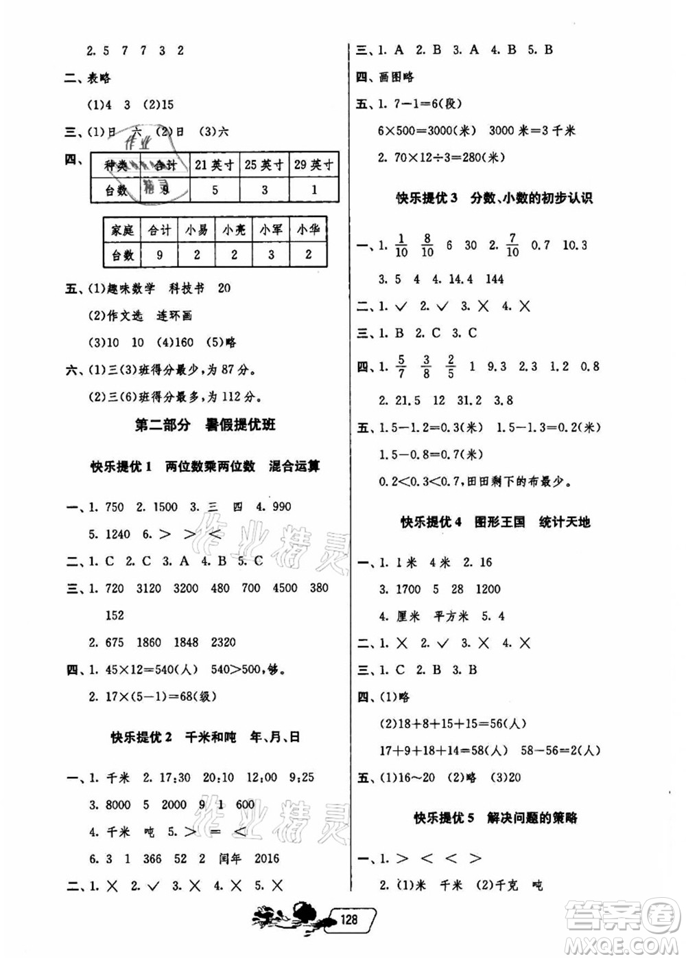 江蘇人民出版社2021快樂(lè)暑假三年級(jí)答案