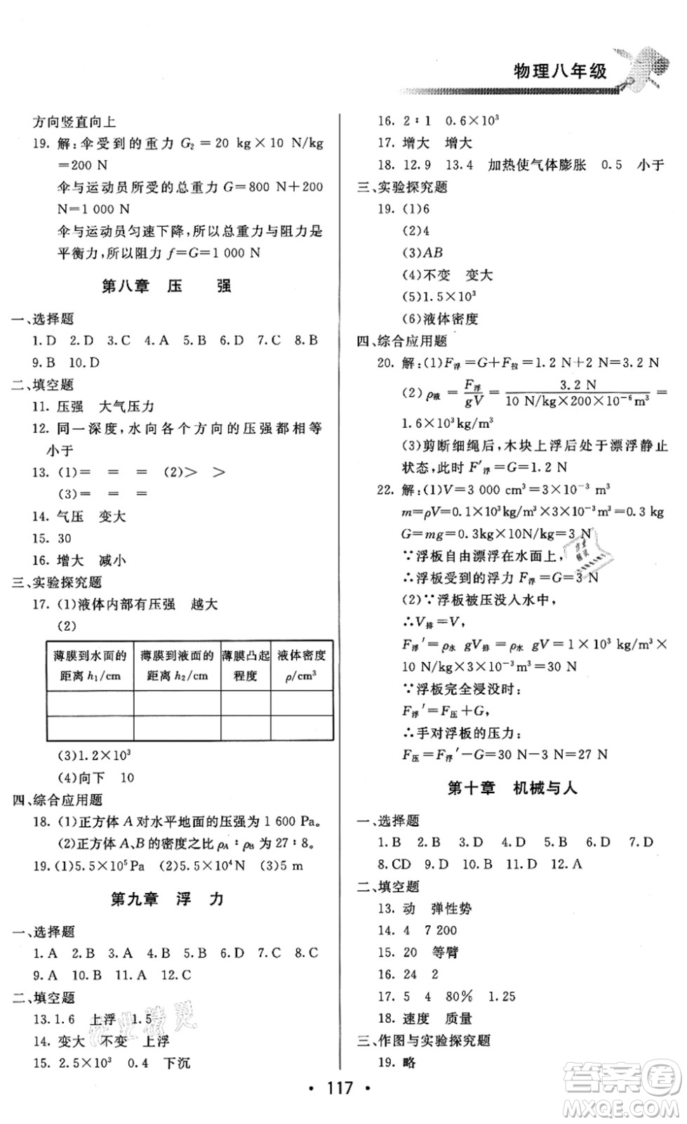 北京時(shí)代華文書局2021快樂暑假綜合訓(xùn)練八年級物理答案